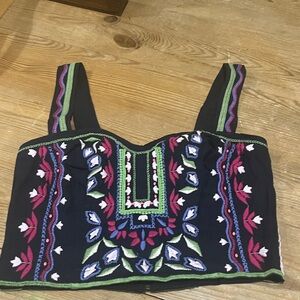 NWT Anthropologie Embroidered Black Crop Top